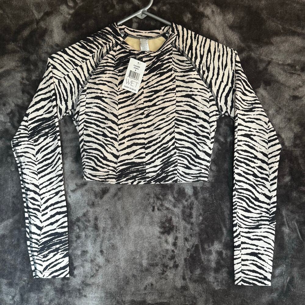 NWT WET Long Sleeve Swim Shirt Rash Guard Zebra Print Size Small